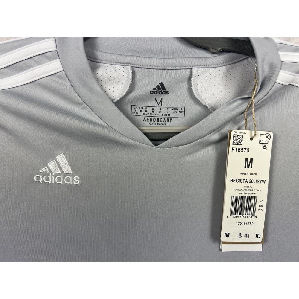 Adidas Soccer Jersey Women's Medium Gray White AEROREADY Shirt Regista 20 Stripe